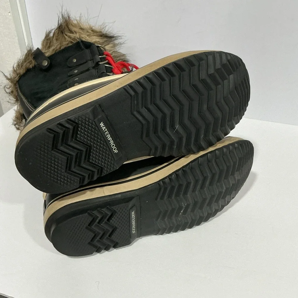 Sorel Joan of Arctic Boots, Black Red, Womens Size 8.5, Waterproof Winter Snow